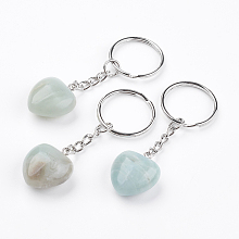 Honeyhandy Natural Amazonite Keychain, with Platinum Iron Findings, Heart, 72mm