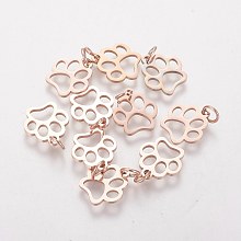 Honeyhandy 304 Stainless Steel Pendants, Dog Paw Prints, Rose Gold, 13x12x1mm, Hole: 4mm