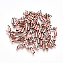 Honeyhandy Brass Cord Ends, End Caps, Red Copper, 6x2mm, Hole: 1mm, Inner Diameter: 1.5mm