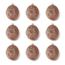 Honeyhandy Brass Locket Pendants, Picture Frame Charms for Necklace, Red Copper, Oval, about 24mm wide, 34mm long, hole: 2mm