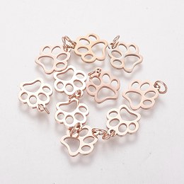 Honeyhandy 304 Stainless Steel Pendants, Dog Paw Prints, Rose Gold, 13x12x1mm, Hole: 4mm