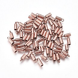 Honeyhandy Brass Cord Ends, End Caps, Red Copper, 6x2mm, Hole: 1mm, Inner Diameter: 1.5mm