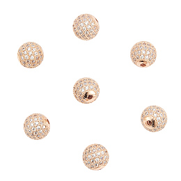 NBEADS 10pcs 10mm Brass Clear Gemstones Cubic Zirconia CZ Stones Pave Micro Setting Disco Ball Spacer Beads, Round Bracelet Connector Charms Beads for Jewelry Making