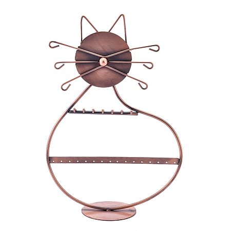Arricraft Cat Shape Iron 2-Tier Earring Display Stand, for Hanging Earrings, Red Copper, 80x200x300mm