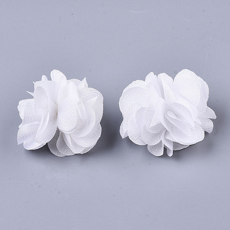 Honeyhandy Polyester Fabric Flowers, for DIY Headbands Flower Accessories Wedding Hair Accessories for Girls Women, White, 34mm