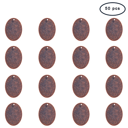 PandaHall Elite 50 Pcs Brass Flat Oval Blank Stamping Tag Pendants Charms 40x30x0.5mm for Jewelry Making Red Copper