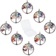 SUNNYCLUE 8Pcs Tree Life Pendant Quartz Crystal Gemstone Pendant Flat Round with Tree of Life Charm Pendants Findings Hole for Jewelry Bracelet Chakra Necklace Making, Red Copper