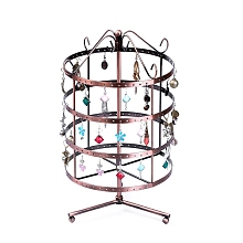 Honeyhandy Iron 4 Tiers Rotating Jewelry Organizer Earring Holder Stand, 144 Holes, for Hanging Earrings, Red Copper, 150x150x300mm