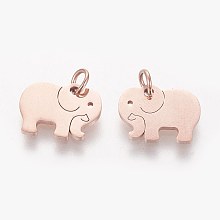 Honeyhandy 304 Stainless Steel Pendants, Elephant, Rose Gold, 11x14x1mm, Hole: 3mm