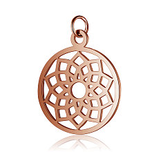 Honeyhandy 304 Stainless Steel Pendants, Chakra, Sahasrara, Flat Round with Flower, Rose Gold, 22.5x19x1mm, Hole: 3mm