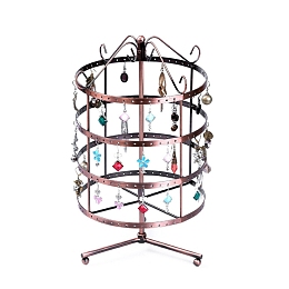 Honeyhandy Iron 4 Tiers Rotating Jewelry Organizer Earring Holder Stand, 144 Holes, for Hanging Earrings, Red Copper, 150x150x300mm