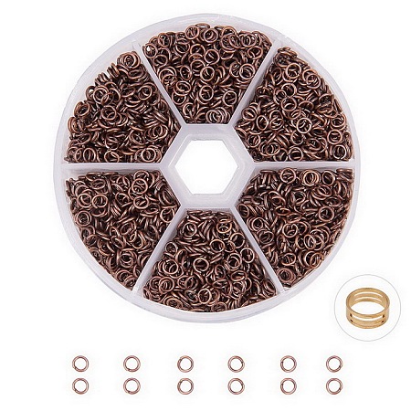 PandaHall Elite Red Copper Diameter 4mm Iron Plated Jump Rings Unsoldered Jewelry Making Findings, about 2300pcs/box
