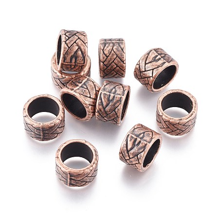 Honeyhandy Tibetan Style Alloy Beads, Large Hole Beads, Column, Red Copper, 13x8mm, Hole: 10mm