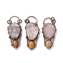 Honeyhandy Natural Druzy Agate and Fossil Coral Big Pendants, with Tin Findings, Lead & Nickel & Cadmium Free, Nuggets, Red Copper, 65.5x27x15.5mm