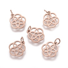 Honeyhandy 304 Stainless Steel Pendants, Flower, Rose Gold, 13x12x1.1mm, Hole: 3mm