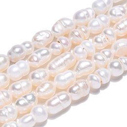 Honeyhandy Natural Cultured Freshwater Pearl Beads Strands, Baroque Keshi Pearl Rice Beads, Seashell Color, 5~10.5x4~6.5mm, Hole: 0.6mm, about 28~29pcs/strand, 7.09~7.36 inch(18~18.7cm)