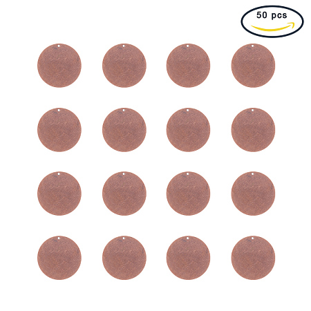 PandaHall Elite 50 Pcs Brass Flat Round Blank Stamping Tag Pendants Charms 34x0.5mm for Jewelry Making Red Copper