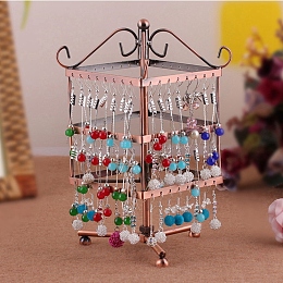 Honeyhandy Iron Rotating 3-Tier Earring Display Stand, for Hanging Dangle Earring, 96 Holes, Red Copper, 120x120x240mm