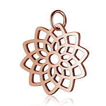 Honeyhandy 304 Stainless Steel Pendants, Flower, Rose Gold, 16.5x16x1mm, Hole: 3mm