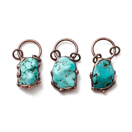 Synthetic Turquoise Pendants, with Red Copper Tone Tin Findings, Lead & Nickel & Cadmium Free, Nuggets, 43x29x14.5mm