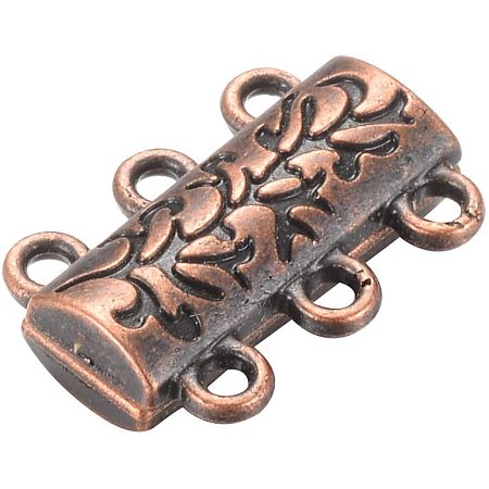 CHGCRAFT About 20sets Alloy Magnetic Clasps Red Copper Color Connectors Multi Strand Clasps Bracelet Closure Magnetic Necklace End Clasp for DIY Jewelry Making 14x19x6mm