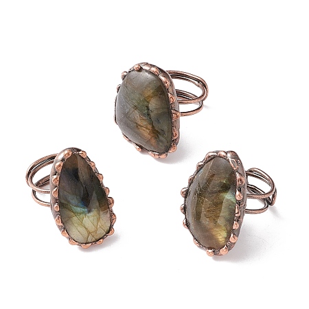 Honeyhandy Natural Labradorite Irregular Nugget Open Cuff Ring, Red Copper Brass Wire Wrap Chunky Ring for Women, Cadmium Free & Lead Free, US Size 7 1/4(17.5mm)