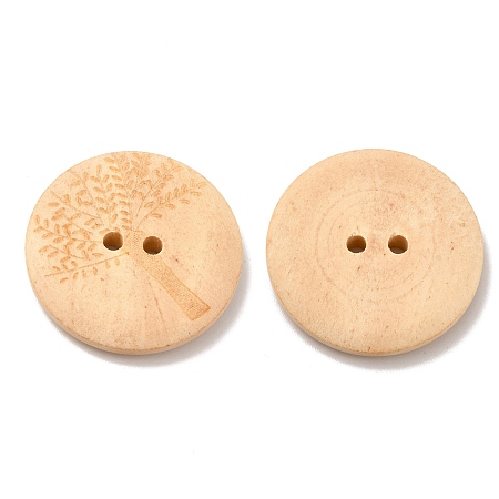 Honeyhandy Carved Buttons with 2-Hole, Wooden Buttons, Seashell Color, about 30mm in diameter