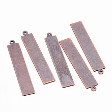 Honeyhandy Metal Tags, Brass Stamping Blank Tag Pendants, Rectangle, Red Copper, 41x7x0.5mm, Hole: 1mm