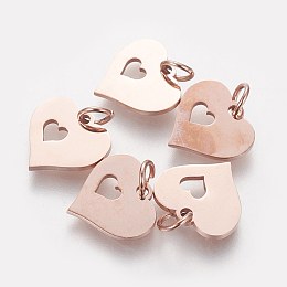 Honeyhandy 304 Stainless Steel Pendants, with Jump Ring, Heart in Heart, Rose Gold, 12x12.5x1mm, Hole: 3mm