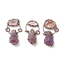 Honeyhandy Natural Amethyst and Druzy Agate Big Pendants, with Tin Findings, Lead & Nickel & Cadmium Free, Nuggets, Red Copper, 45~60x28~30x13.5~17mm