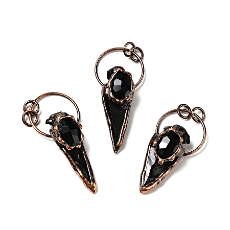 Honeyhandy Natural Obsidian Nuggets Big Pendants, Large Hole Pendants, with Red Copper Tone Brass Findings, Cadmium Free & Lead Free, Cone, Faceted, 57~64.5x28x13mm, Hole: 6mm