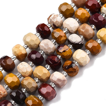 Honeyhandy Natural Mookaite Beads Strands, with Seed Beads, Faceted, Rondelle, 8x6mm, Hole: 1mm, about 20~22pcs/strand, 7.09 inch(18cm)