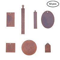 PandaHall Elite 42 Pcs Brass Flat Blank Stamping Tag Pendants Charms 7 Styles for Jewelry Making Red Copper