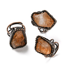 Honeyhandy Irregular Oval Natural Citrine Adjustable Rings, Red Copper Tin Finger Ring, Cadmium Free & Lead Free, Inner Diameter: 18~19mm