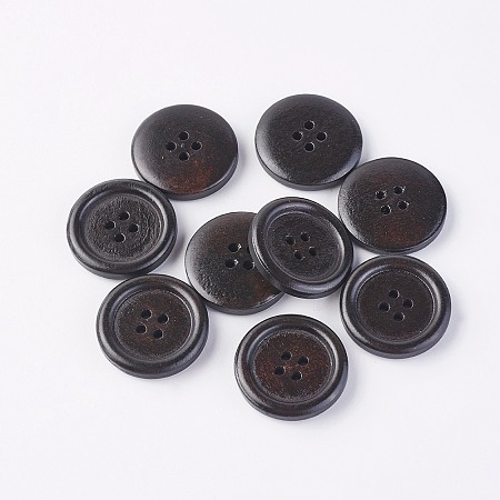 Honeyhandy Round 4-hole Basic Sewing Button, Wooden Buttons, Coconut Brown, about 23mm in diameter, 100pcs/bag