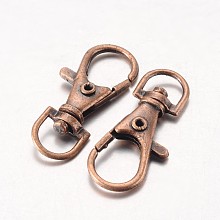 Honeyhandy Alloy Swivel Lobster Claw Clasps, Swivel Snap Hook, Nickel Free, Red Copper, 35x13mm, Hole: 8.5mm