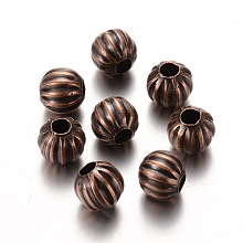 ARRICRAFT Iron Spacer Beads, Nickel Free, Pumpkin, Red Copper, about 6mm in diameter, hole:2mm