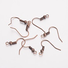 Honeyhandy Brass Earring Hooks, Ear Wire, with Horizontal Loop, Nickel Free, Red Copper, 17~19x16~18x0.8mm, Hole: 2mm