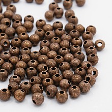 Honeyhandy 6MM Red Copper Round Spacer Brass Textured beads, Nickel Free, hole: 1mm