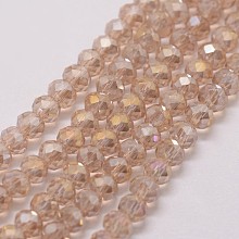 Honeyhandy Electroplate Glass Bead Strands, Rondelle, Faceted, Rainbow Plated, Moccasin, 3x2mm, Hole: 1mm, about 120~125pcs/strand, 12.4 inch