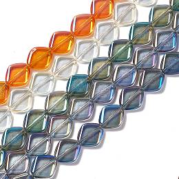 Electroplate Glass Beads Strands, Full Rainbow Plated, Rhombus, Mixed Color, 18x15.5x5mm, Hole: 1.2mm, about 35~37pcs/strand, 24.80~25.98 inch(63~66cm)