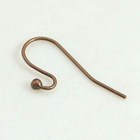NBEADS 2000pcs Brass Hook Earwire, Lead Free & Cadmium Free & Nickel Free, Red Copper, about 11mm wide, 22mm long, 0.75mm thick