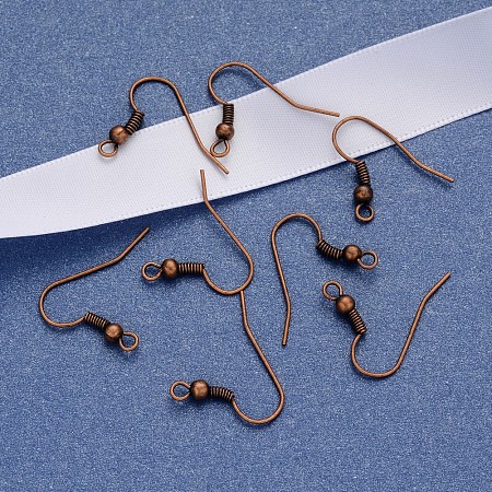 Honeyhandy Earring Jewelry Findings Red Copper Iron Earring Hooks, with Horizontal Loop, Nickel Free, 17~19x18mm, Hole: 2mm, Pin: 0.6mm