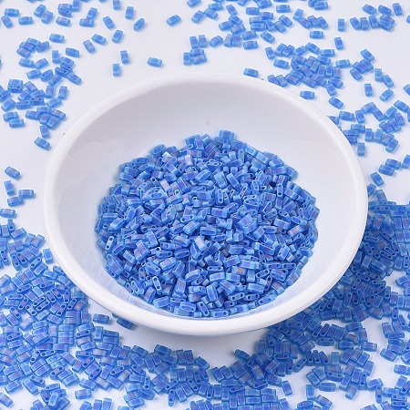 Miyuki Half Tila Beads Japanese Seed Beads Hole Htl Fr Matte Transparent Capri Blue Ab