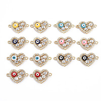 Arricraft Rack Plating Alloy Enamel Links Connectors, with Rhinestone, Cadmium Free & Nickel Free & Lead Free, Heart with Eye, Light Gold, Mixed Color, 16x23.5x3.5mm, Hole: 1.6mm