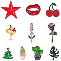 SUPERFINDINGS 10pcs Alloy Enamel Brooches Flower Ice Cream Rose Cactus Cherry Christmas Tree Lip Star Leaf Pattern Pin Badges Lapel Pin Set for Clothing Bags Jackets Accessories Supplies