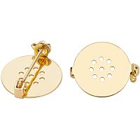 BENECREAT 20Pcs 18K Gold Plated Brooch Back with Safety Pins Flat Round Brass Base Settings 18x3mm (Pin: 1mm) for Brooch Pins Jewelry Making