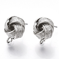 Honeyhandy Iron Stud Earring Findings, with Loop, Raw(Unplated) Pin, Love Knot Earrings, Textured, Cadmium Free & Nickel Free & Lead Free, Platinum, 15.5~16.5x12.5mm, Hole: 2mm, Pin: 0.8mm