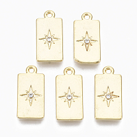 Honeyhandy Alloy Pendants, with Crystal Rhinestone, Cadmium Free & Nickel Free & Lead Free, Rectangle with Star, Real 18K Gold Plated, 18.5x9x2mm, Hole: 1.4mm