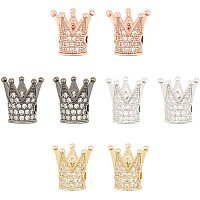 NBEADS 8 Pcs King Crown Beads Brass Micro Pave Cubic Zirconia Crown Beads Mixed Color Crown Charms for Bracelet Necklace Earrings Jewelry Making